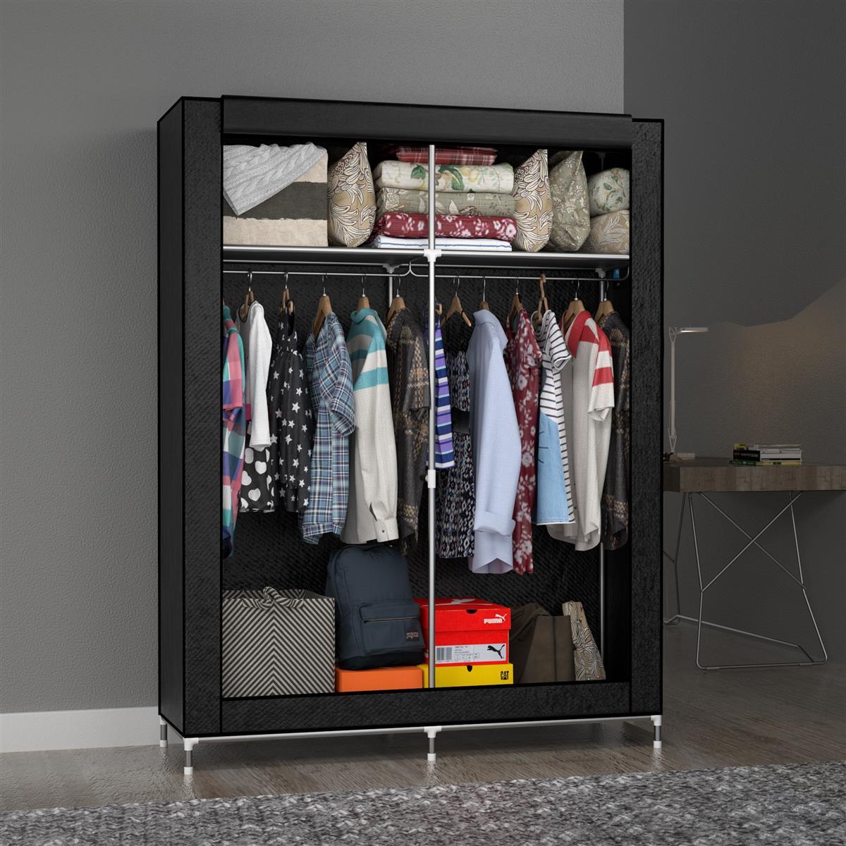 STOFFSCHRANK - Schwarz, Textil (45/170/108cm) - Intirilife