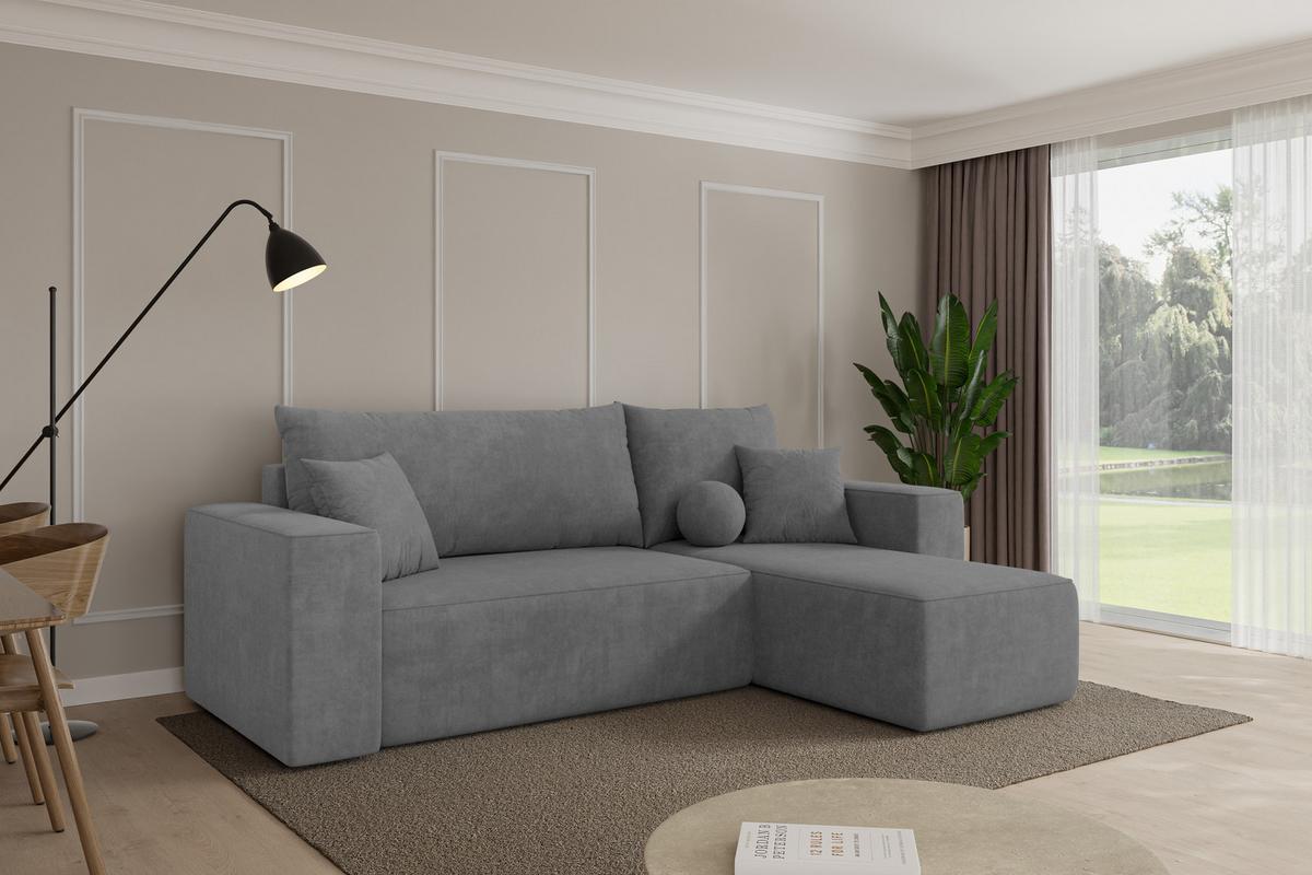 ECKSOFA mit Schlaffunktion Ottomane Rechts SENO-L 249x139x85 Grau Velours - Taupe/Schwarz, Holzwerkstoff/Kunststoff (249/139cm) - ALTDECOR