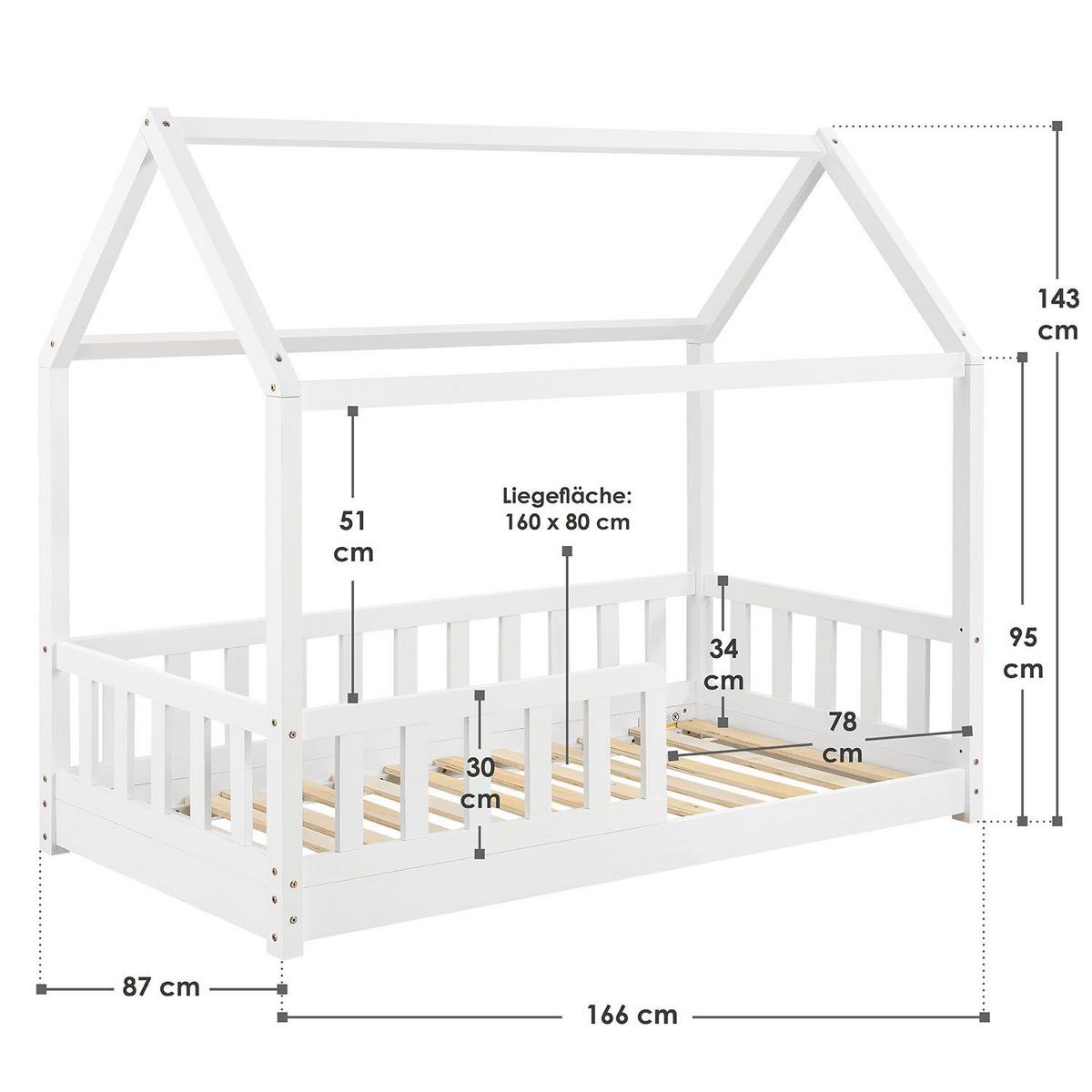 KINDERBETT Marli weiß 80x160 cm - Weiß, Holz (80/160cm) - Juskys