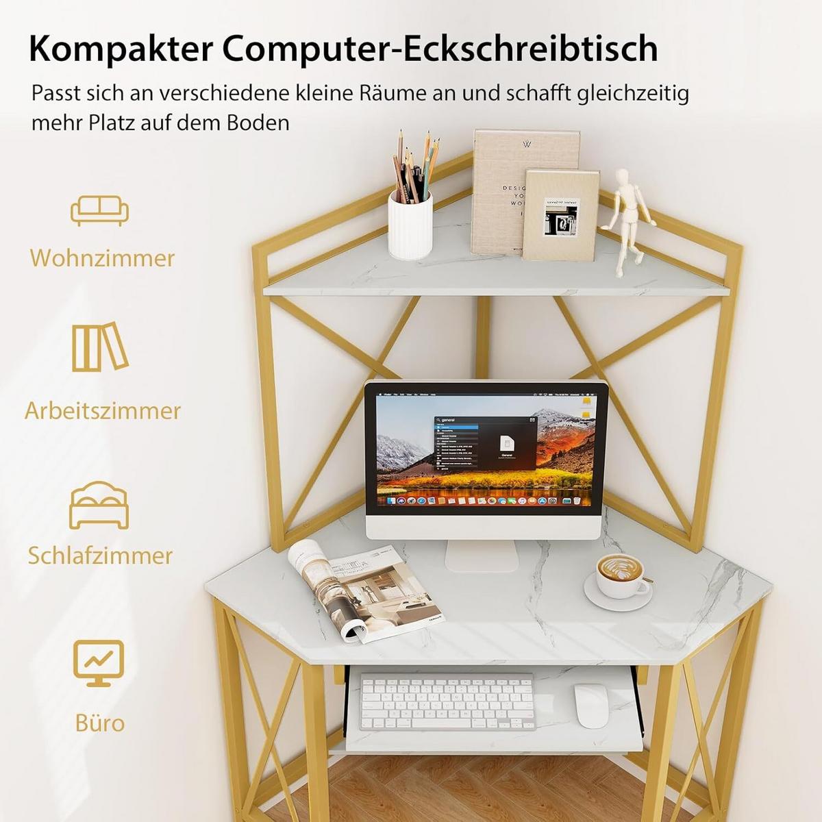 ECKCOMPUTERTISC 145cm Weiß - Weiß, Holz (75/113/145cm) - COSTWAY