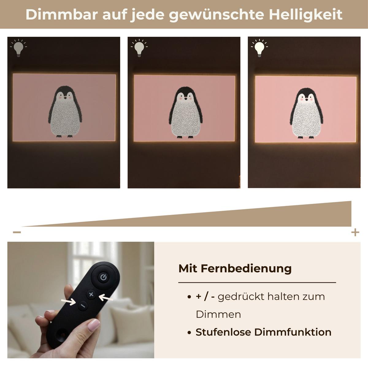 NACHTTISCHLAMPE MIT AKKU Pinguin - Punkte - Minimalistisch - Rosa 100x70 cm - Rosa, Holzwerkstoff (8/100/70cm) - OnlyWow