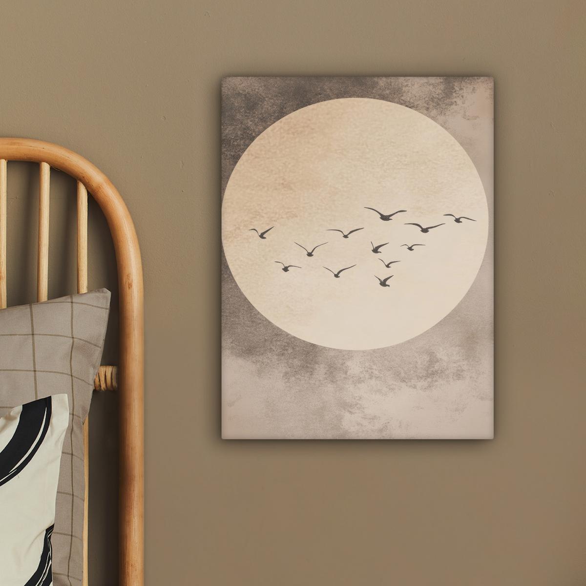 LEINWANDBILD Vogel - Beige - Japanisch Room Decor 30x40 cm - Taupe, Textil (30/40cm) - MuchoWow
