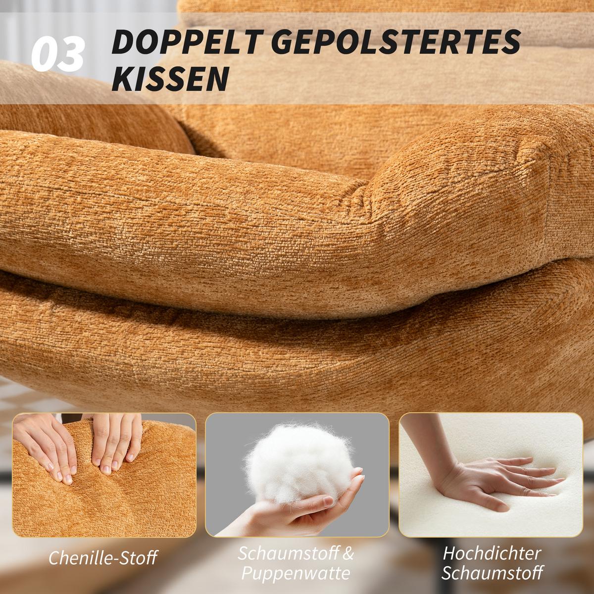 SCHAUKELSTUHL Schaukelsessel Schneidersitz mit Rückenlehne Chenille-Optik - Gelb/Creme, Textil (80/91/103cm) - HOMCOM