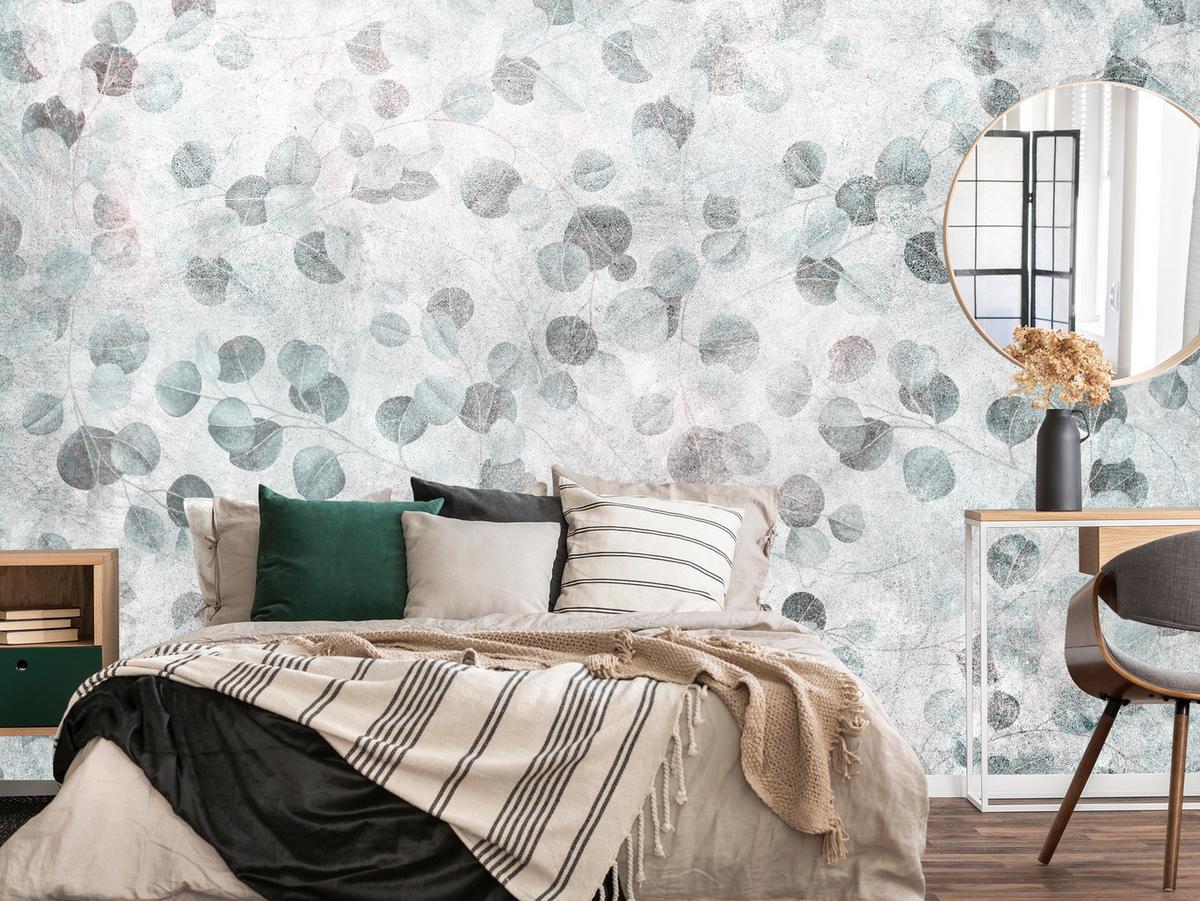 FOTOTAPETE Eukalyptusblätter Beton Vintage Stil 250x175 - Grau, Papier (250/175cm) - Muralo