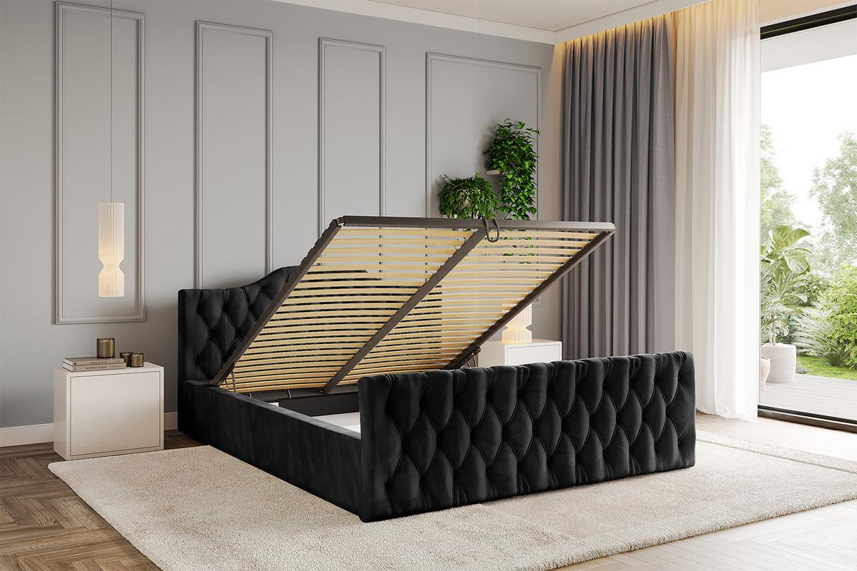 POLSTERBETT mit Bettkasten, Fußteil und Lattenrost, Boxbett mit Matratze H3/H4 - FALIO-Z-V1 120x200 Schwarz - Schwarz, Holzwerkstoff/Textil (120/200cm) - ALTDECOR