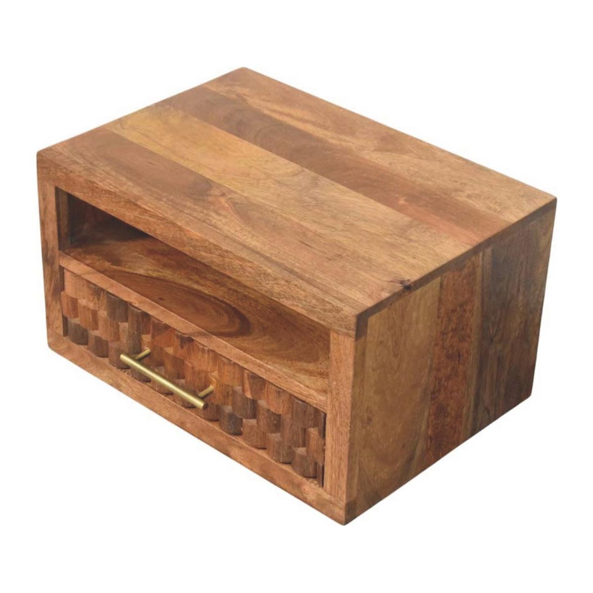 NACHTKASTEN Arno Wandmontiert in Goldenem Teak, 1 Schublade und Offenes Regal, Hellbraun - Hellbraun/Messingfarben, Holz/Metall (45/25/32cm) - Artisan Furniture