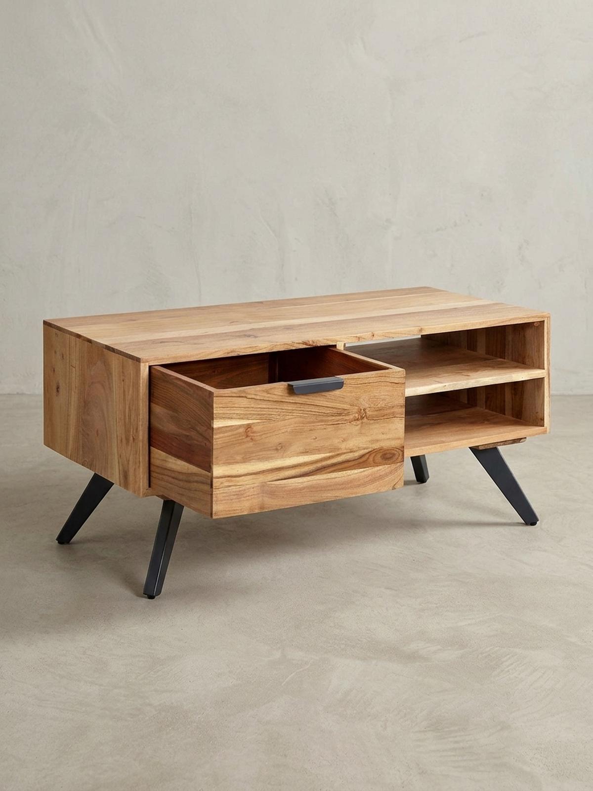 COUCHTISCH Massivholz und Metall, Modernes Design, Großer Stauraum, Robuste Beine - Beige/Anthrazit, Holz/Metall (45/95/45cm) - KADIMA DESIGN