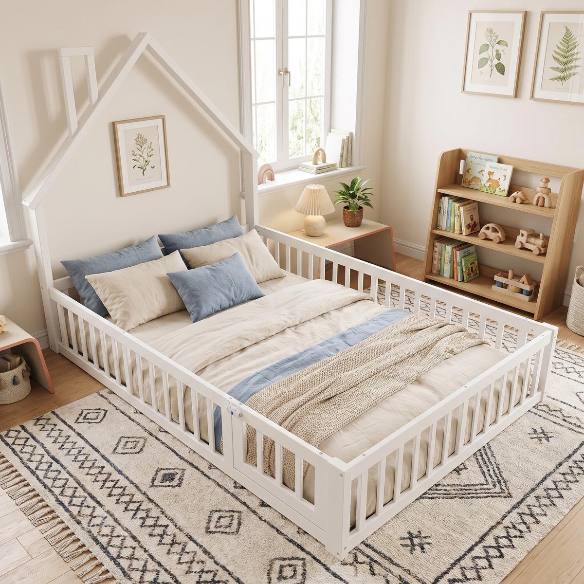 KINDERBETT kiefernholz hausdesign 140x190cm mit lattenrost - Weiß, Holz (140/190cm) - Urban Meuble