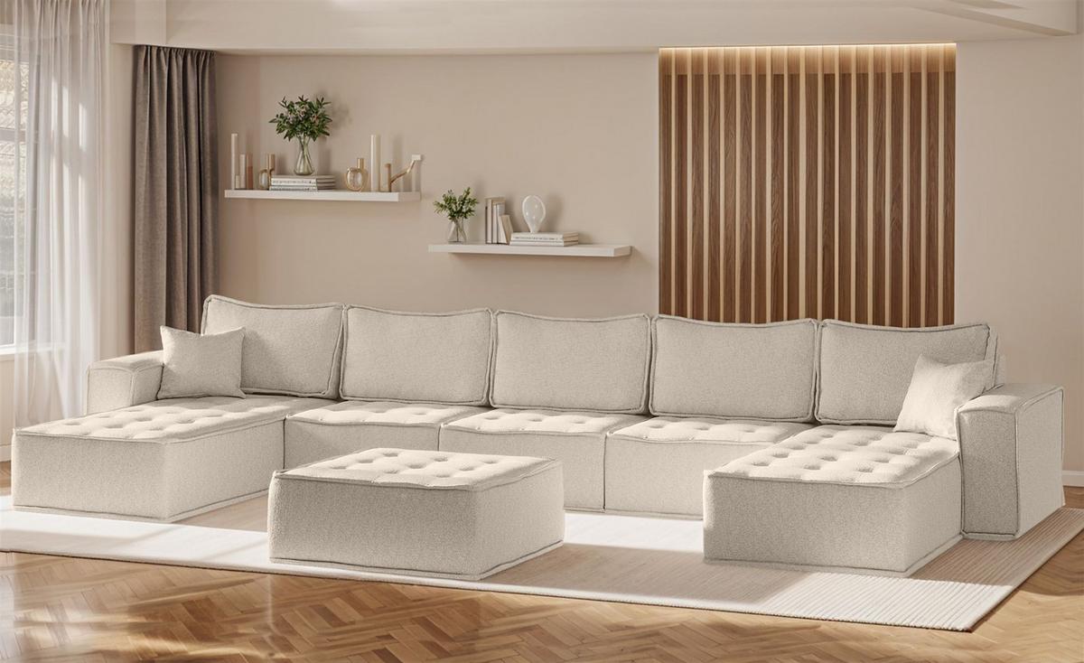 POLSTERHOCKER Sande In Alpine - Beige, Holzwerkstoff/Textil (90/38/90cm) - Fun Möbel