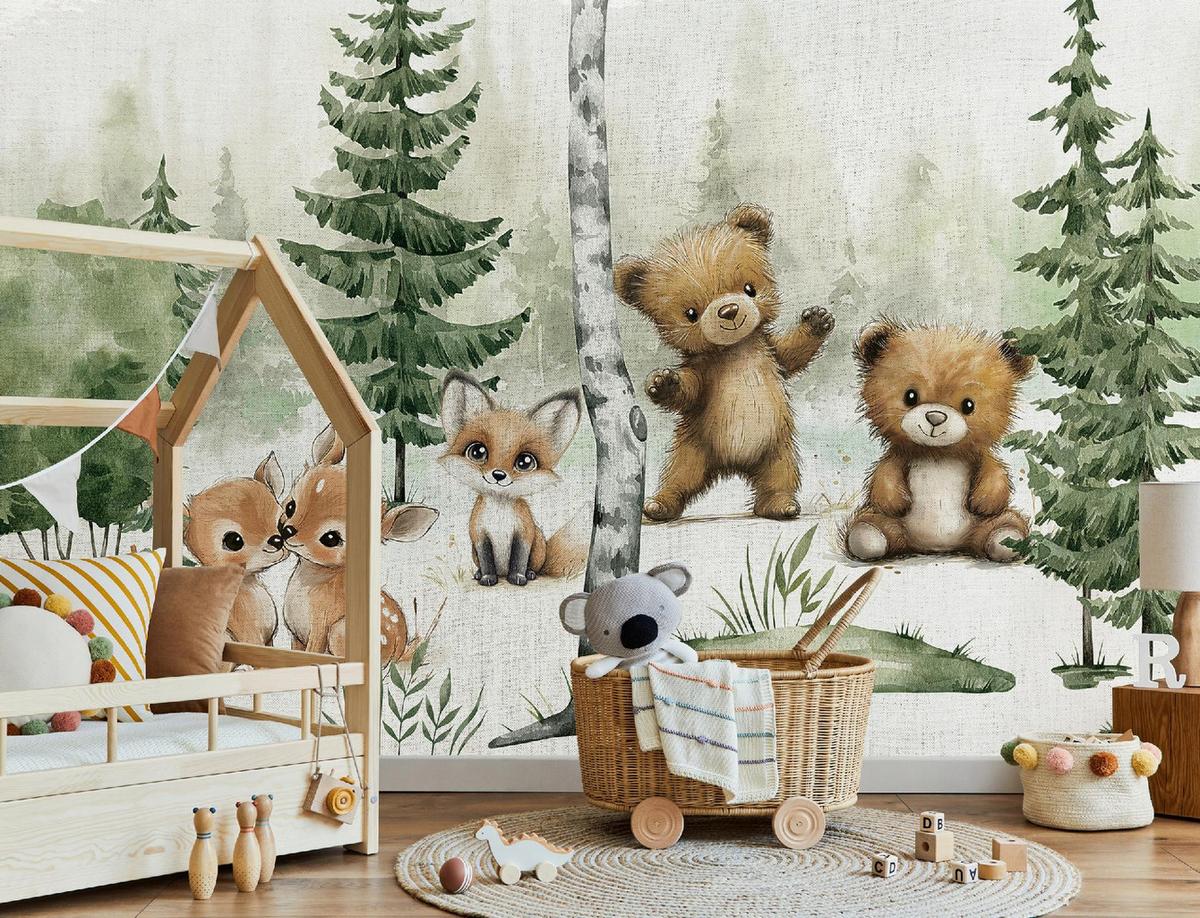FOTOTAPETE Wald Tiere Grün 312x219 cm - Multicolor, Textil (312/219cm) - Wallarena