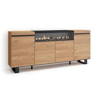SIDEBOARD mit Elektrokamin, eiche, schwarz, 200/35/87cm - Beige/Multicolor, Holzwerkstoff (200/87/35cm) - Skraut Home