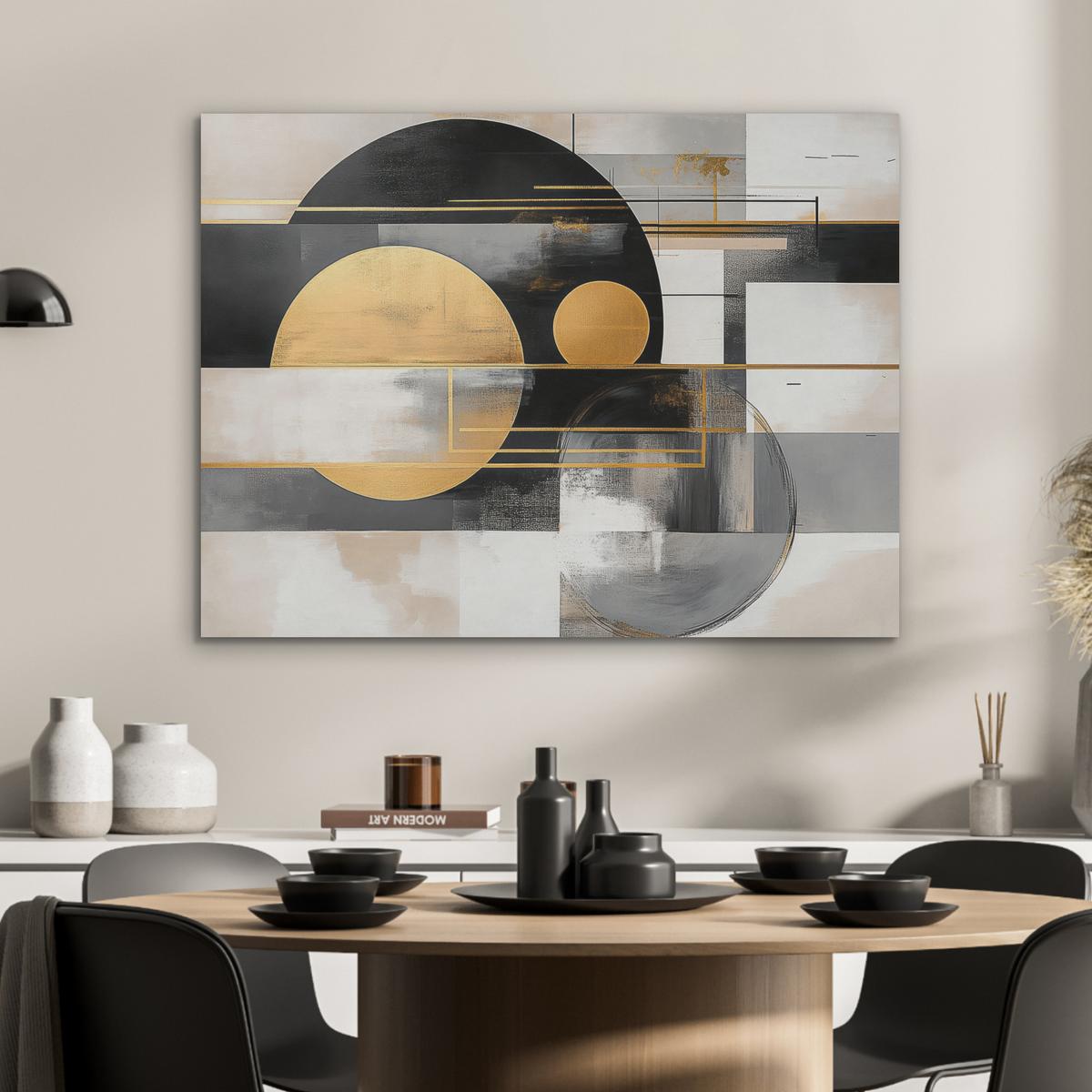 AKUSTIKBILD Abstrakt - Gold - Silber - Formen - Ästhetisch - Modern Gemälde 80x60 cm - Goldfarben, Kunststoff (80/60/0.9cm) - MuchoWow
