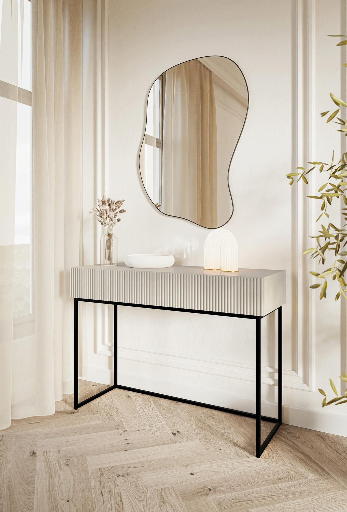 SCHMINKTISCH Veldio Graubeige mit schwarzen Beinen 110 cm - Taupe/Greige, Holzwerkstoff/Metall (110/79/40cm) - Selsey
