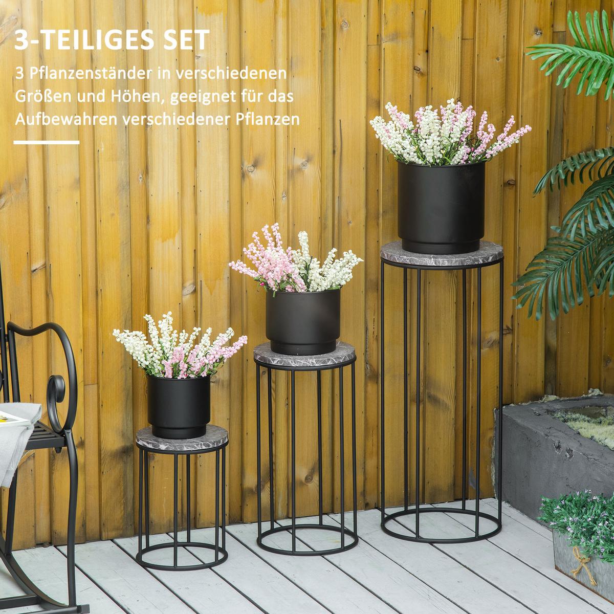BLUMENSTÄNDER, Metal, Schwarz+Grau - Multicolor, Metall (30.5/30.5/70.5cm) - Outsunny