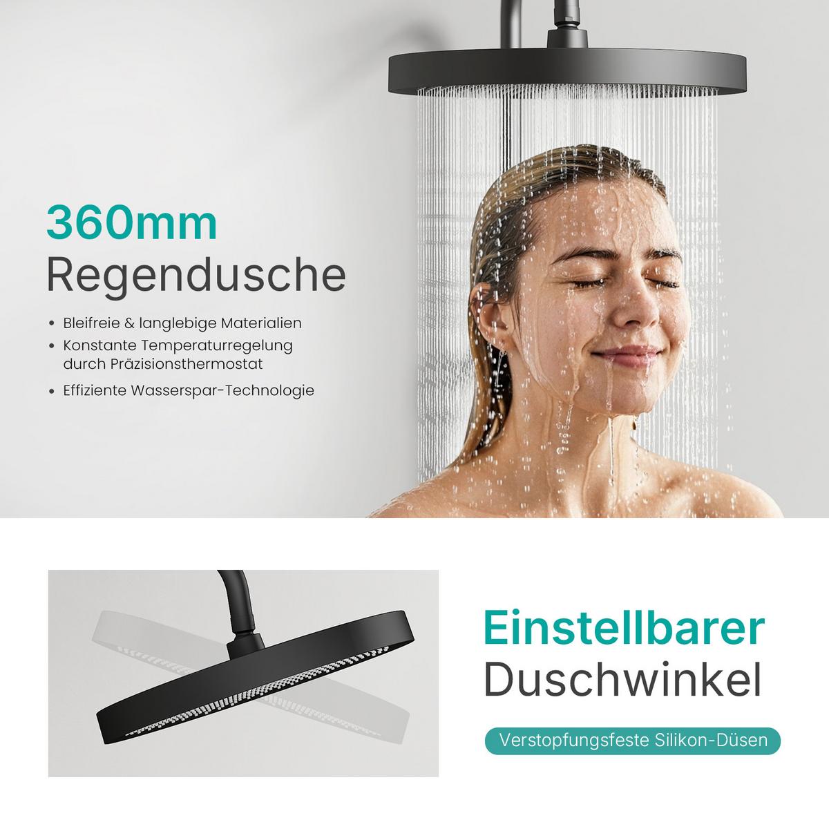 ÜBERKOPFBRAUSESET mit Handbrause Thermostat Vielseitig Schwarz - Schwarz, Metall (40/113/58cm) - EMKE
