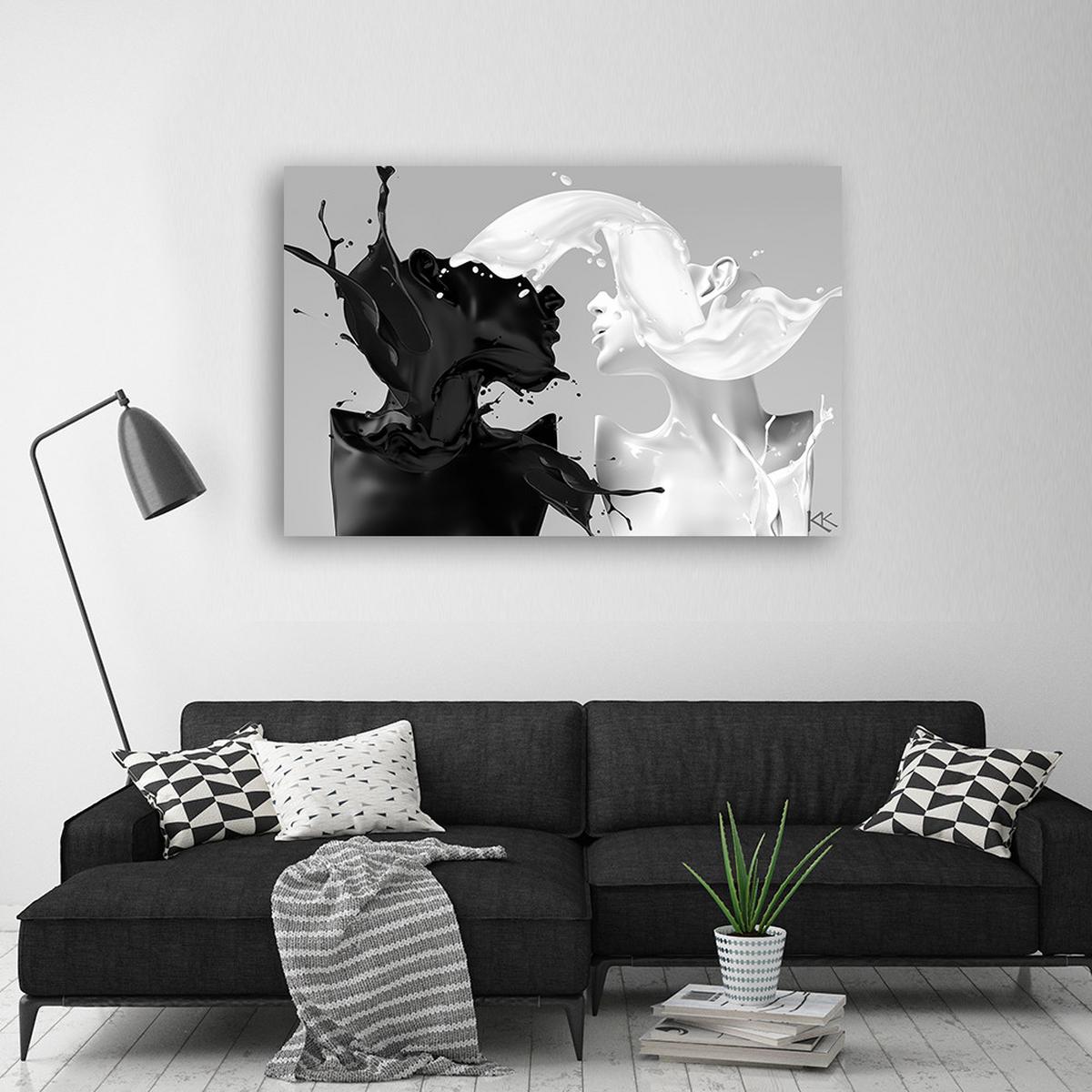 WANDBILD kaffee und milch paar liebe - Schwarz, Textil (60/40cm) - Feeby