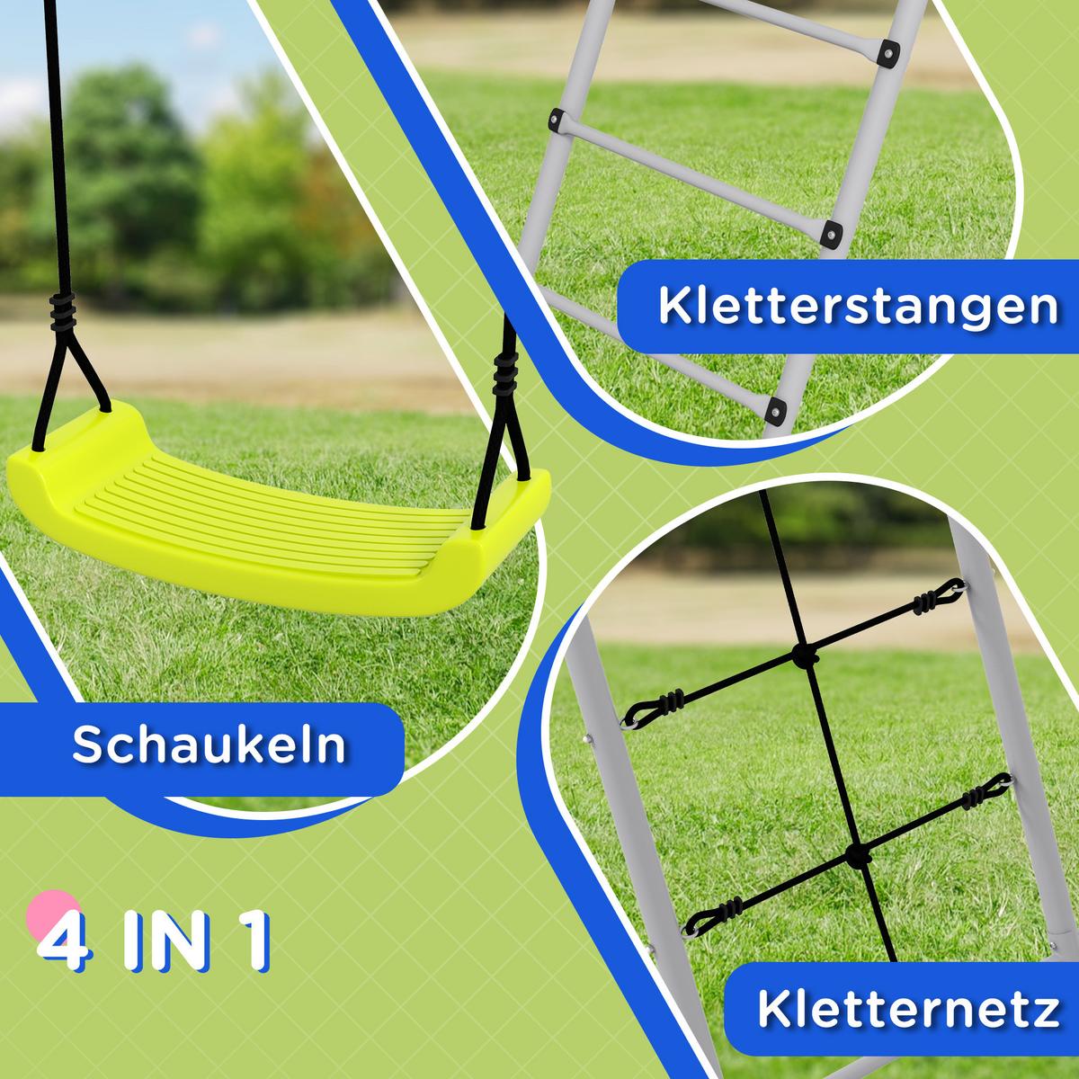 KINDERSCHAUKEL-SET, Kletternetz, Sprossenleiter, für 3-8 Jahre, wetterfest, Grün - Grün, Kunststoff/Metall (185/260cm) - Outsunny