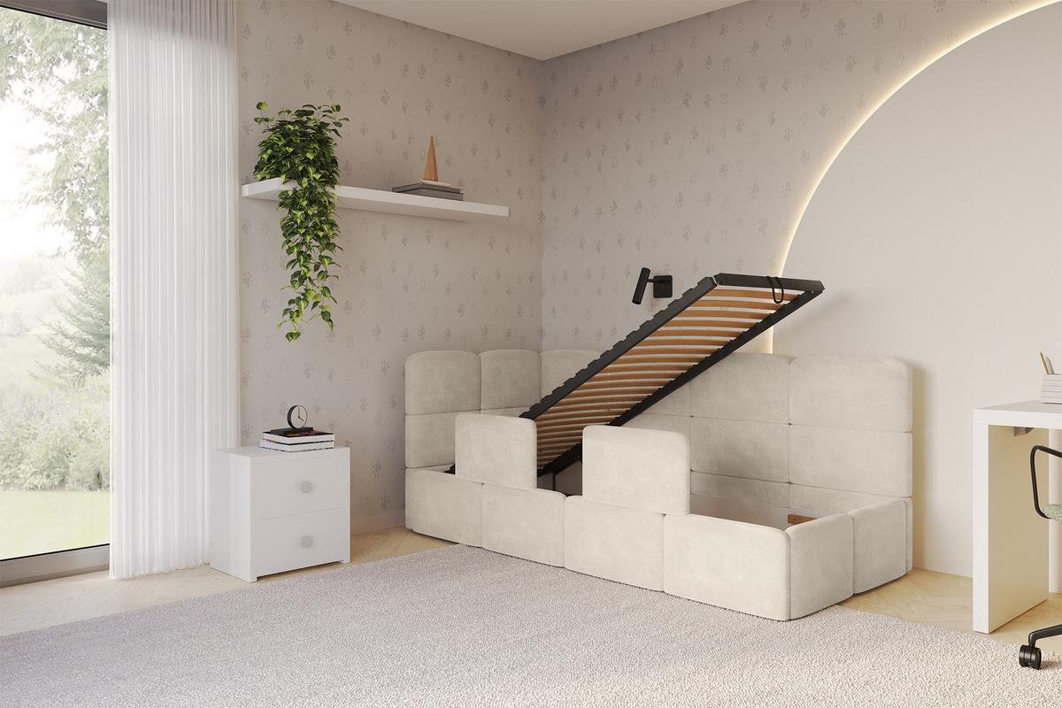 EINZELLBETT Jugendbett mit Bettkasten und Matratze H3/H4, Rechts - KIVY 80x200 Beige - Naturfarben, Holzwerkstoff/Textil (80/200cm) - ALTDECOR
