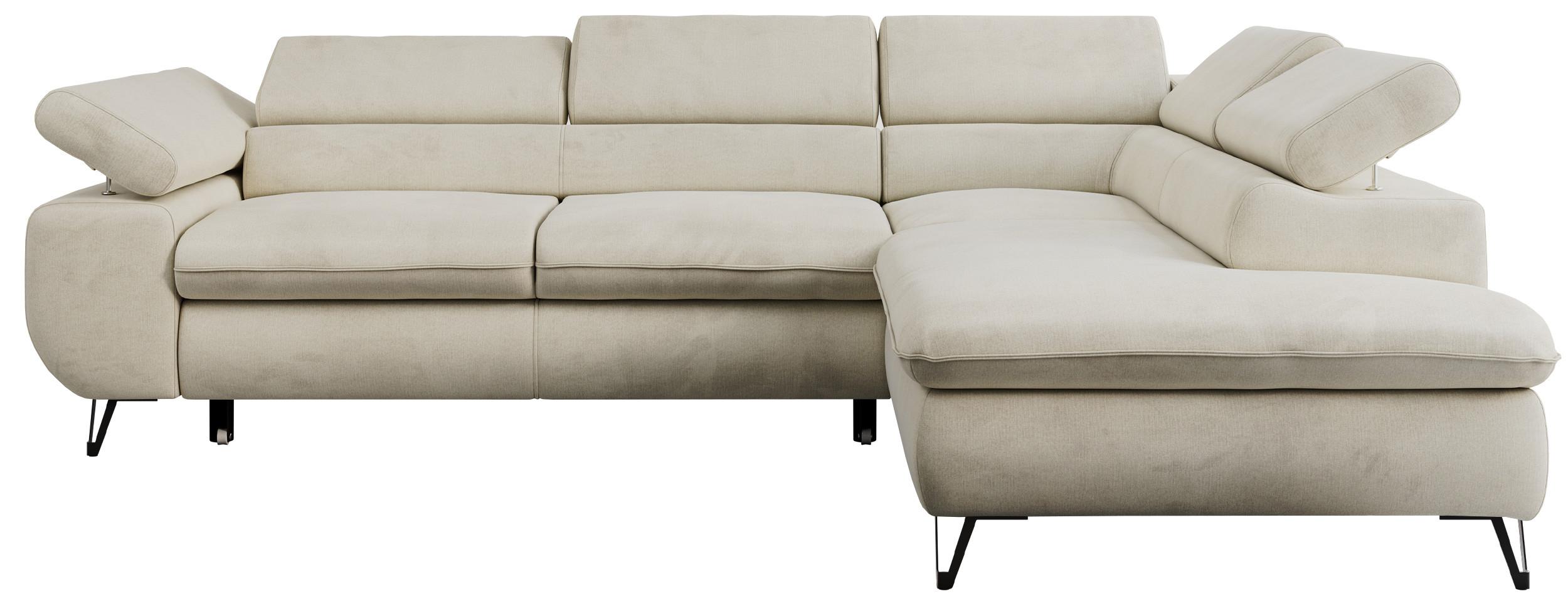 ECKSOFA PETER L Beige Velvet - Rechts Seite - Beige/Schwarz, Textil/Metall (273/208cm) - MKS