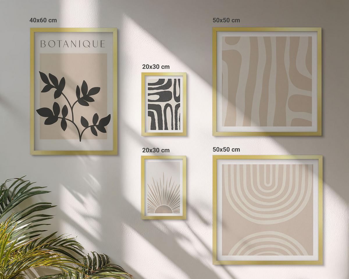 BILDER SET 5er Set - 50x50 cm & 20x30 cm & 40x60 cm Goldrahmen - Abstrakte Pflanzenmuster - Goldfarben, Kunststoff (40/60cm) - TULUP