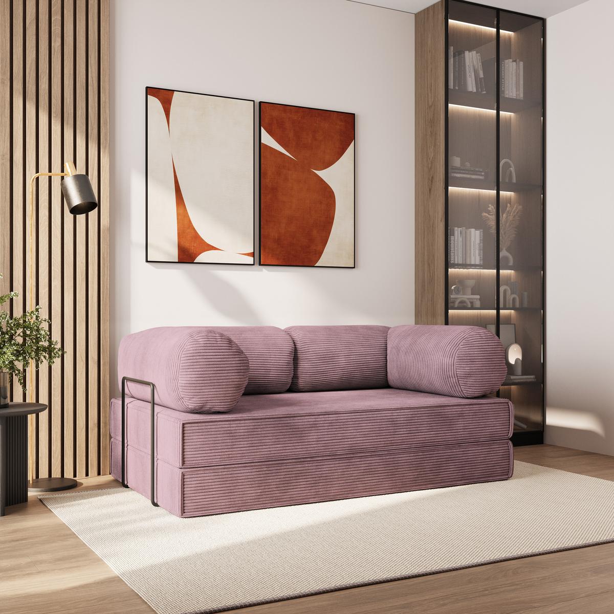 BETTSOFA ALVIO aus Schaumstoff Cordstoff Lila Schlaffunktion - Lila, Textil (170/68/80cm) - MASSENO