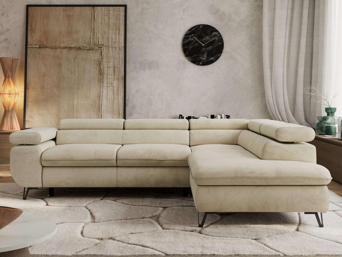 ECKSOFA PABLO L Beige Velvet - Rechts Seite mit T25 Topper - Beige/Schwarz, Textil/Metall (273/208cm) - MKS