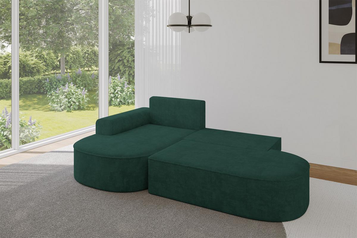 ECKSOFA mit Schlaffunktion und Bettkasten Ottomane Links MARI-L1-S - 283x167x73 cm Grün Velours - Waldgrün/Schwarz, Holzwerkstoff/Kunststoff (283/167cm) - ALTDECOR