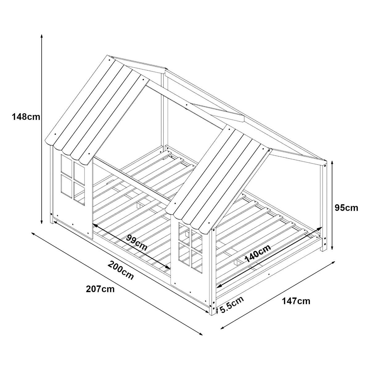 HAUSBETT Tostedt - Weiß/Grau, Holz/Holzwerkstoff (140/200cm) - [en.casa]