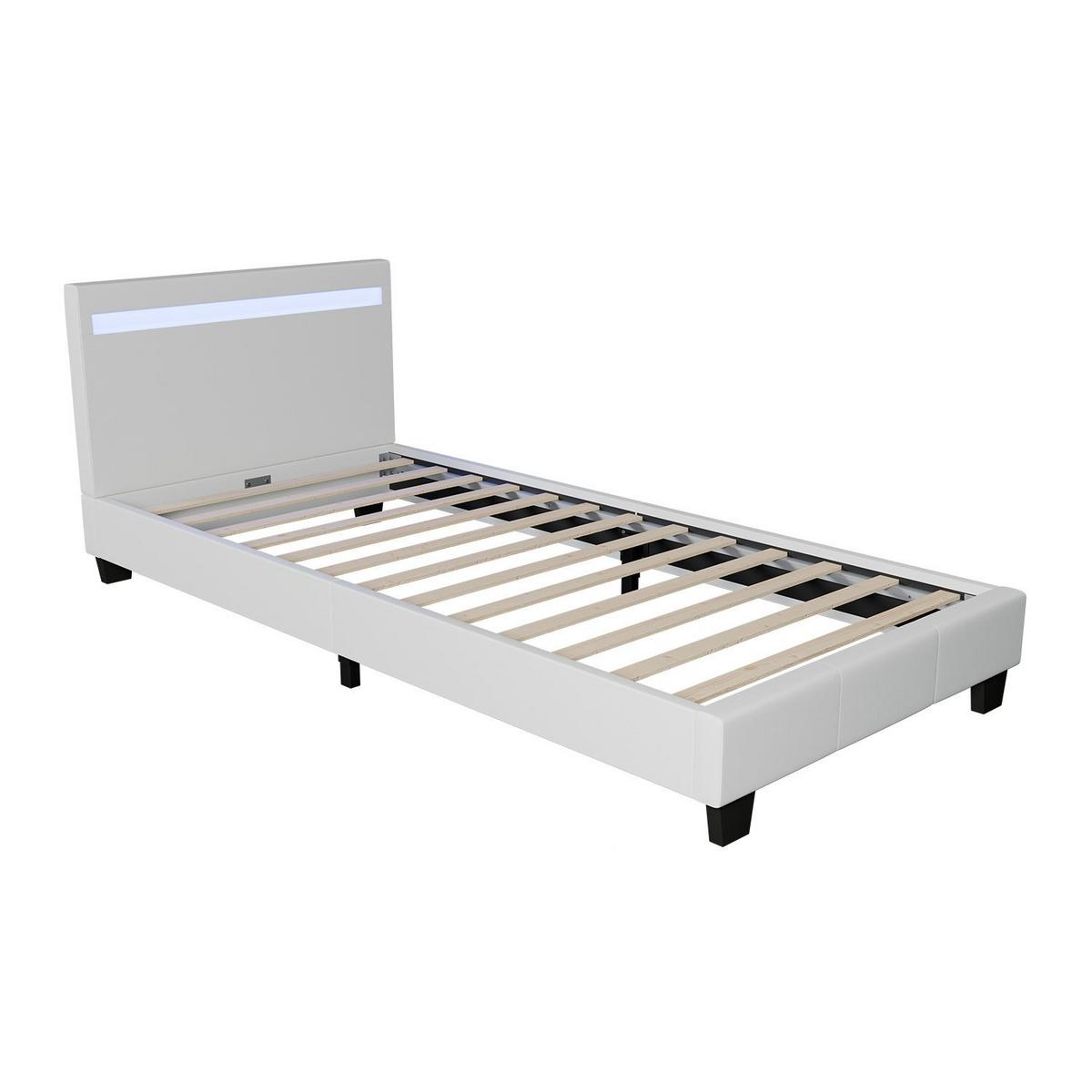 POLSTERBETT Verona mit LED weiß 90x200cm - Weiß, Holz (95/200cm) - Juskys