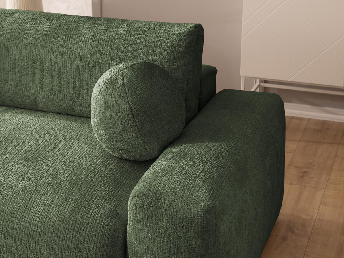 ECKSOFA Puffy mit Schlaffunktion und Bettkasten - besonders weich und puffig aus Grün Chenille-Stoff - Ottomane links - Schwarz/Grün, Holz/Kunststoff (138/266cm) - S-Style Möbel