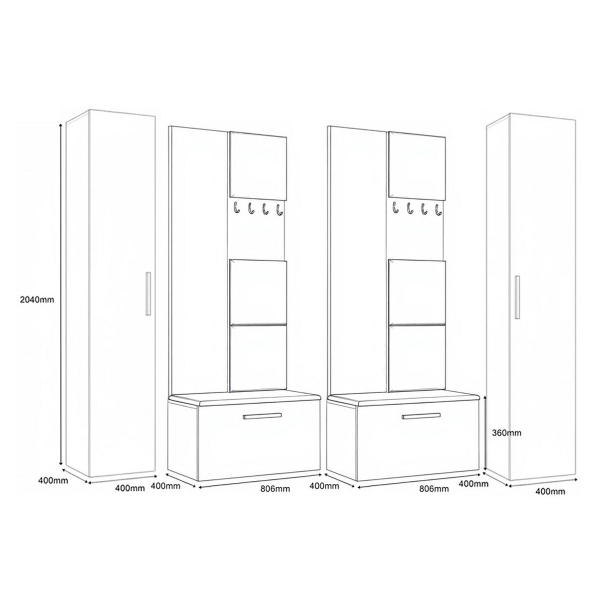 GARDEROBENSCHRANK MODULO 241,2/204/40 cm Modern Garderobe-Set Schwarz - Schwarz/Grau, Holzwerkstoff (241.2/204/40cm) - MASSENO