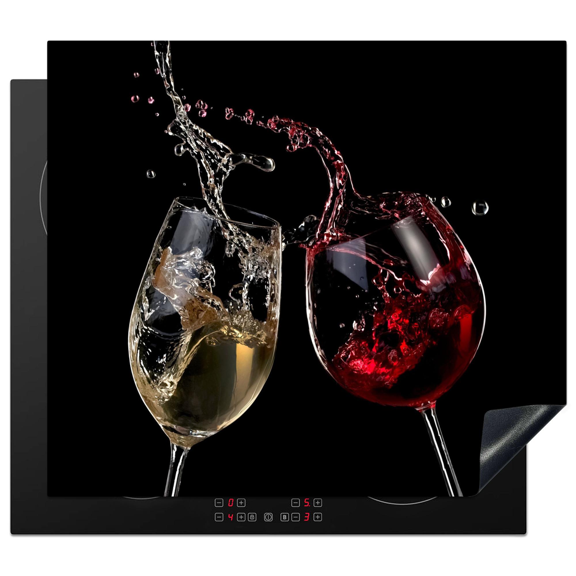 HERDABDECKPLATTE Rotwein - Weißwein - Glas - Schwarz Ceranfeldabdeckung 59x52 cm - Weinrot, Kunststoff (59/52/0.2cm) - MuchoWow