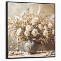 LEINWAND Bilder mit Rahmen - Blumen - Vase - Stilleben - Beige - 90x90 - Creme, Textil (90/90cm) - MuchoWow