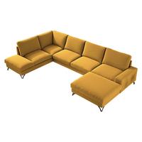 WOHNLANDSCHAFT Flavio U, Seite: Rechts - L3F+L2F+R1F - Gelb/Schwarz, Holz/Textil (367/91/214cm) - MIRJAN24