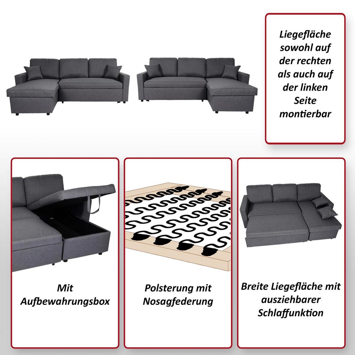 ECKSOFA MIT BETTKASTEN Hellgrau - Hellgrau/Grau, Textil (228/151cm) - MCW