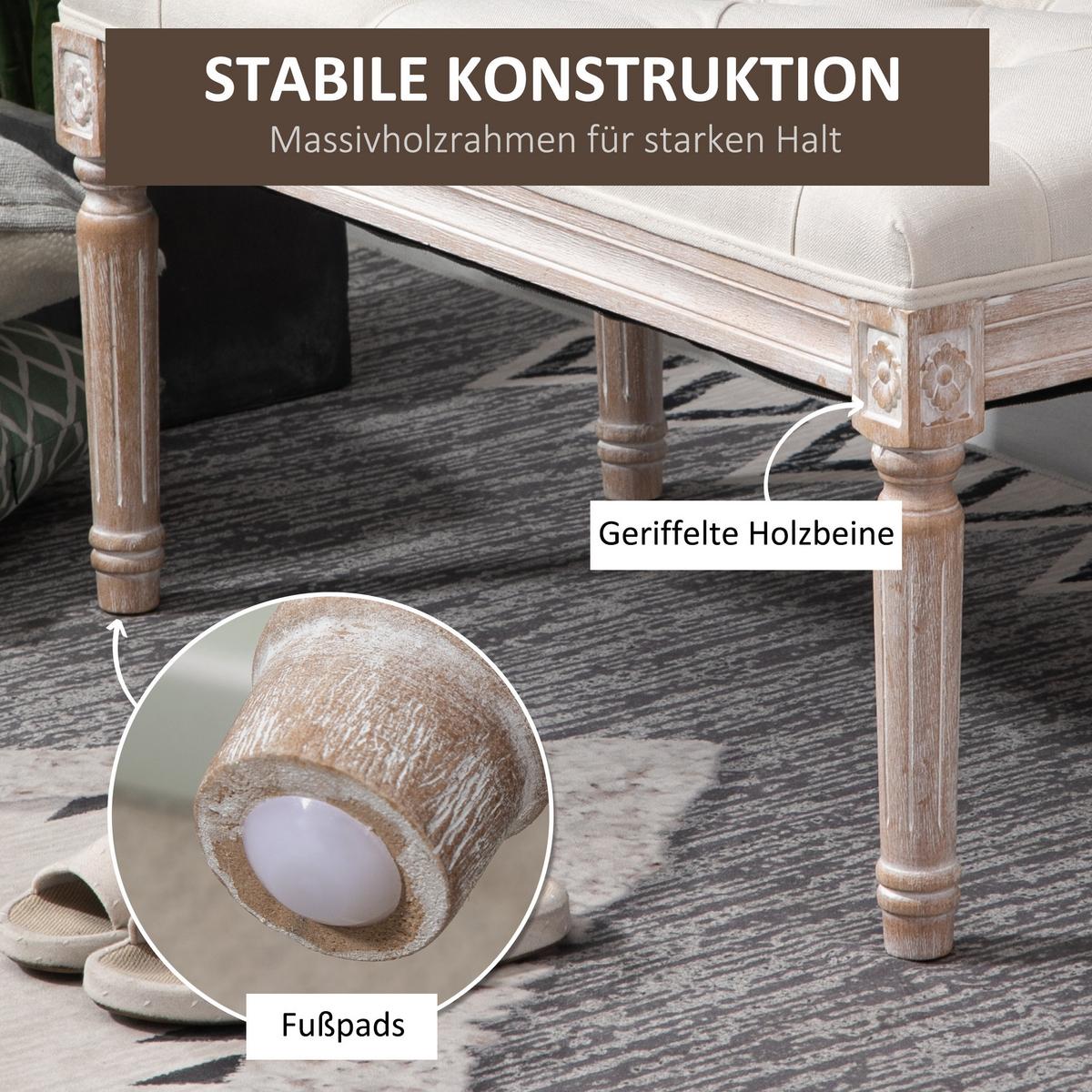 SITZHOCKER, Polsterbank mit Leinenoptik, Cremeweiß - Weiß, Kunststoff (40/43/80cm) - HOMCOM