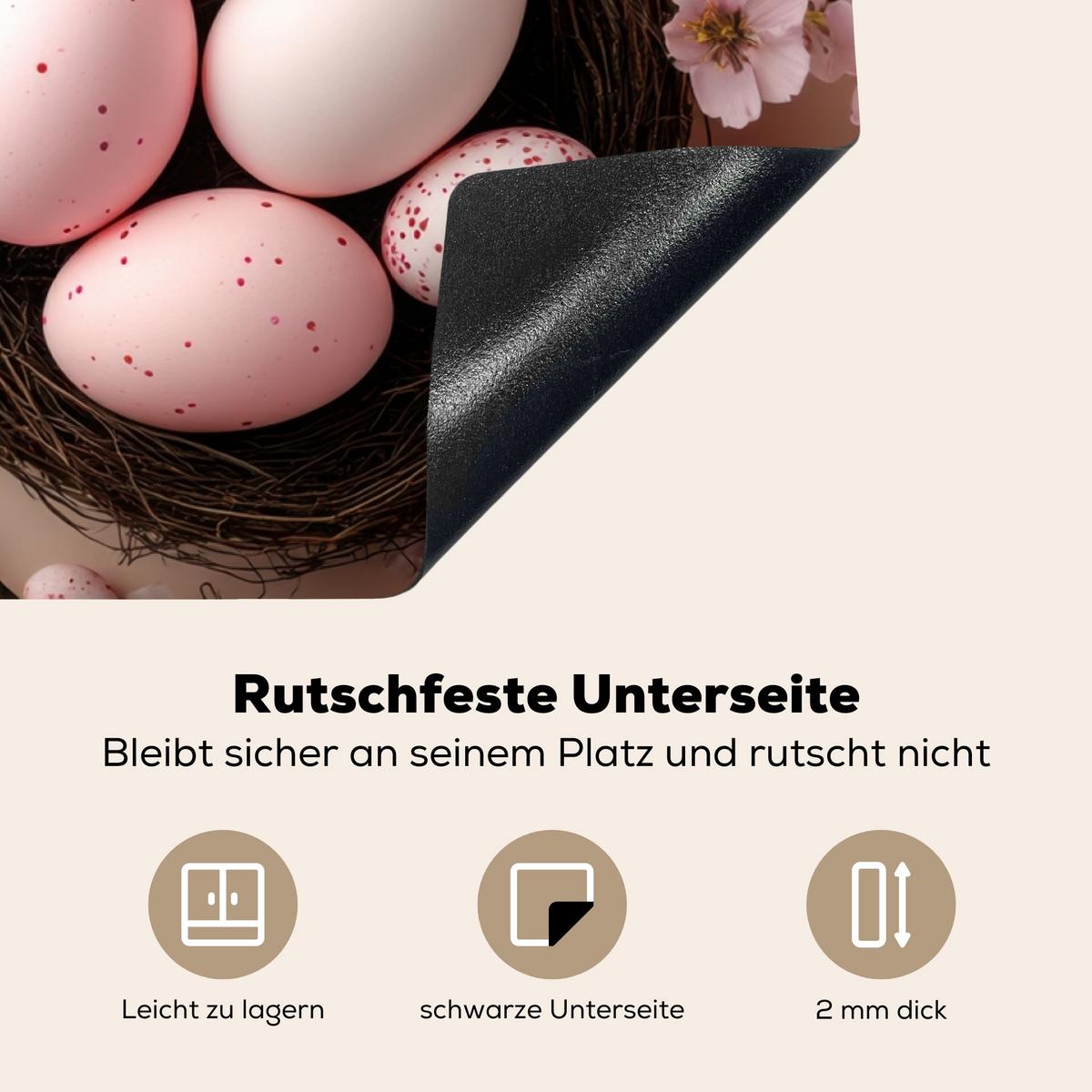 HERDABDECKPLATTE Rosa - Blüten - Eier Induktionsmatte 83x51 cm - Hellrosa, Kunststoff (83/51.5/0.2cm) - MuchoWow
