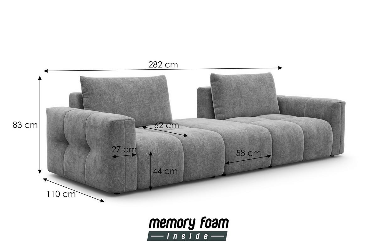 SOFA VERONA 4-Sitzer, Grau - Schwarz/Grau, Holz/Textil (282/83/110cm) - Courtois Laville