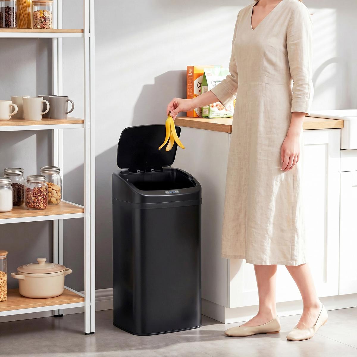MÜLLEIMER mit Sensor 48L Edelstahl Abfalleimer mit Automatischer Schließfunktion - Schwarz, Metall (25/69/33cm) - HOMCOM