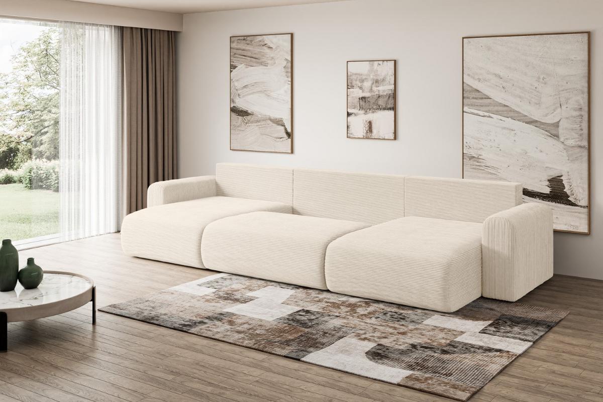 WOHNLANDSCHAFT mit Schlaffunktion und Bettkasten ORRO-U - 362x145x83 cm Beige Cord - Beige/Schwarz, Holzwerkstoff/Kunststoff (362/83/145cm) - ALTDECOR