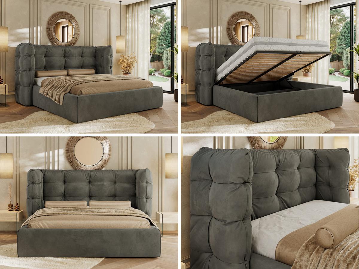 POLSTERBETT FLONELLE CLASSIC 140/200 - Dunkelgrau Velvet - Schaum-Matratze - Dunkelgrau, Textil (140/200cm) - MKS