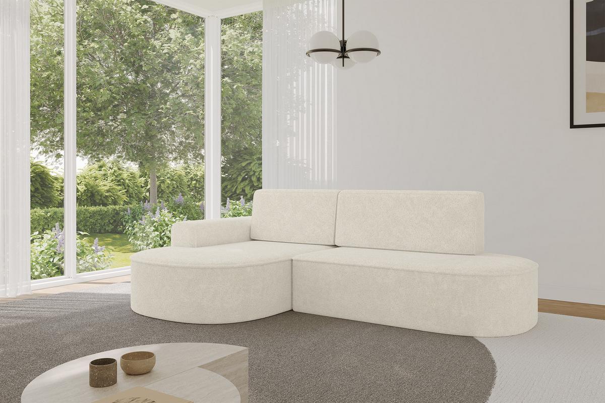 ECKSOFA mit Schlaffunktion und Bettkasten Ottomane Links MARI-L1-S - 283x167x73 cm Creme Tissu - Creme/Schwarz, Holzwerkstoff/Kunststoff (283/167cm) - ALTDECOR