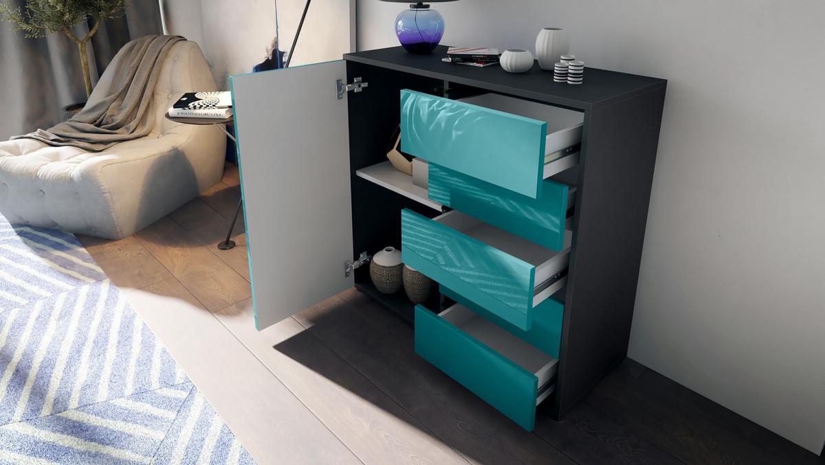 KOMMODE Ben Front in Brombeer Hochglanz - Brombeere, Holzwerkstoff (79/74/36cm) - Vladon