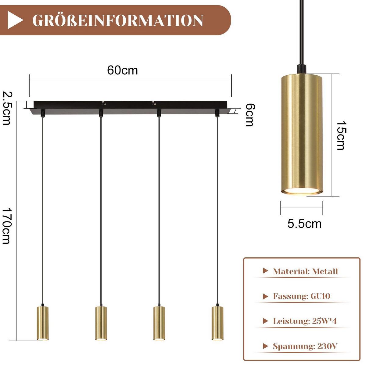PENDELLEUCHTE Glück 60/6/170 cm - Goldfarben, Metall (60/6/170cm) - Nettlife