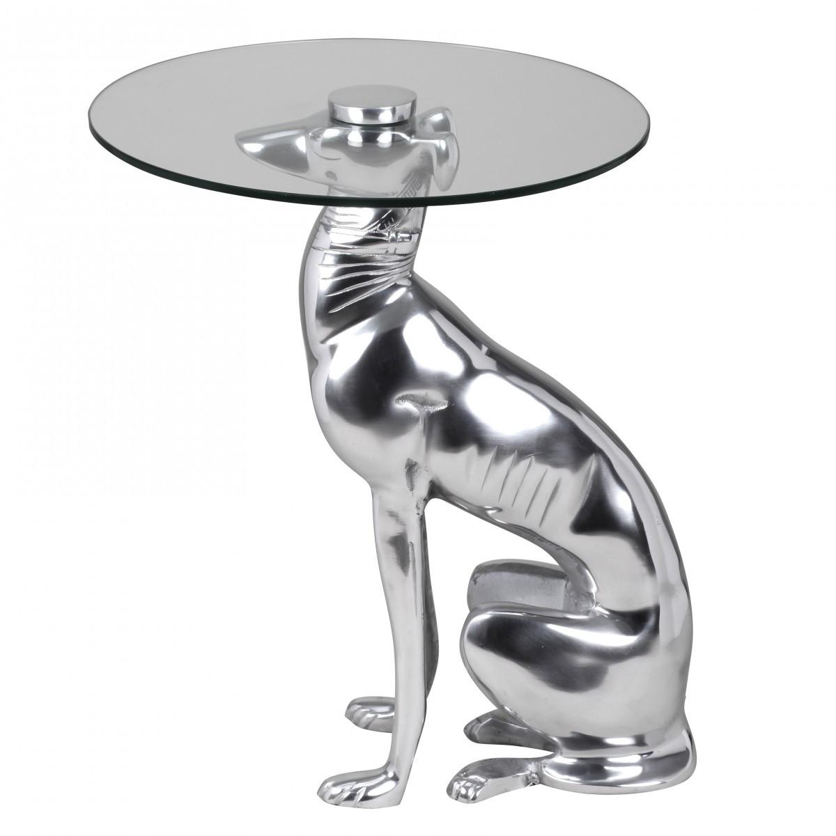 BEISTELLTISCH – Aluminium Silber Figur Hund - Silberfarben, Glas/Metall (40/40/50cm) - KADIMA DESIGN