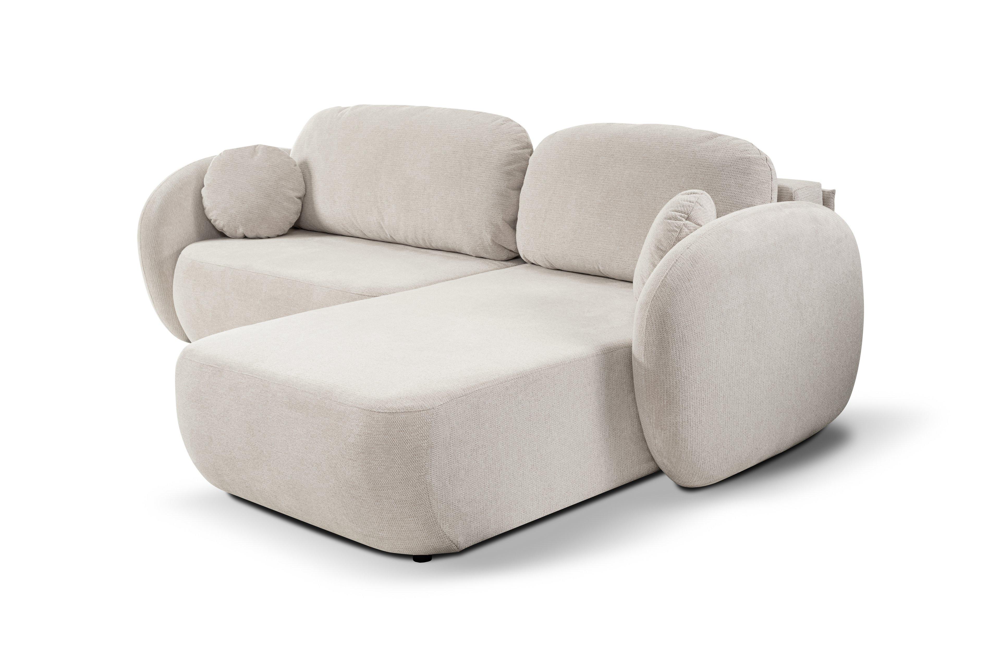 ECKSOFA AMICO R-S Creme Geflochtener Stoff mit Schlaffunktion - Creme, Holz (248/174cm) - MASSENO