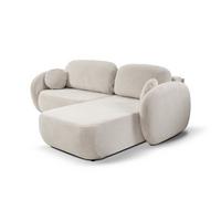 ECKSOFA AMICO R-S Creme Geflochtener Stoff mit Schlaffunktion - Creme, Holz (248/174cm) - MASSENO