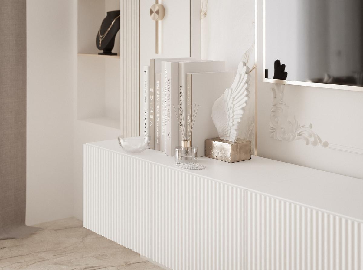 TV-HÄNGESCHRANK ANGEL 300 cm, geriffelte Front, LED-Beleuchtung, Weiß - Weiß, Holzwerkstoff (300/36/40cm) - Idohome