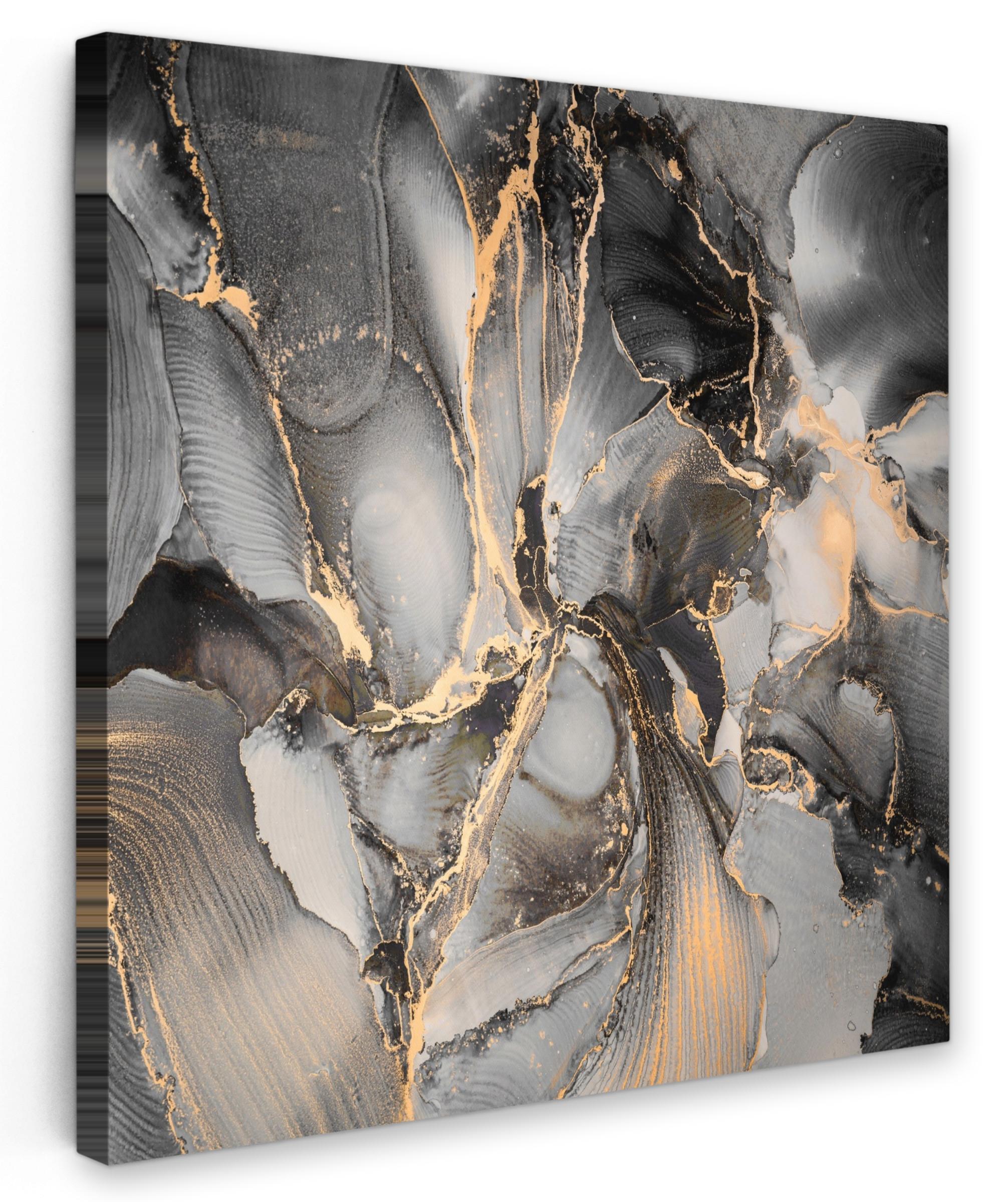 LEINWANDBILD Grau - Luxus - Gold - Marmor Deko Groß 90x90 cm - Dunkelgrau, Textil (90/90cm) - MuchoWow
