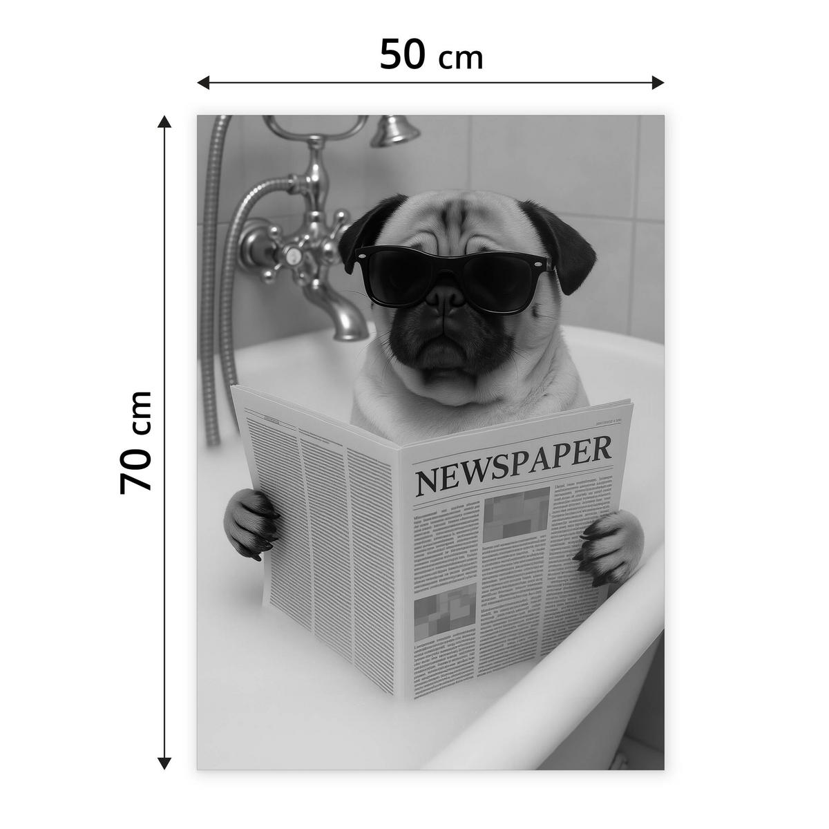POSTER Badezimmer WC Mops Badewanne Zeitung Abstraktion 50x70cm - Schwarz/Weiß, Papier (50/70/1cm) - Muralo
